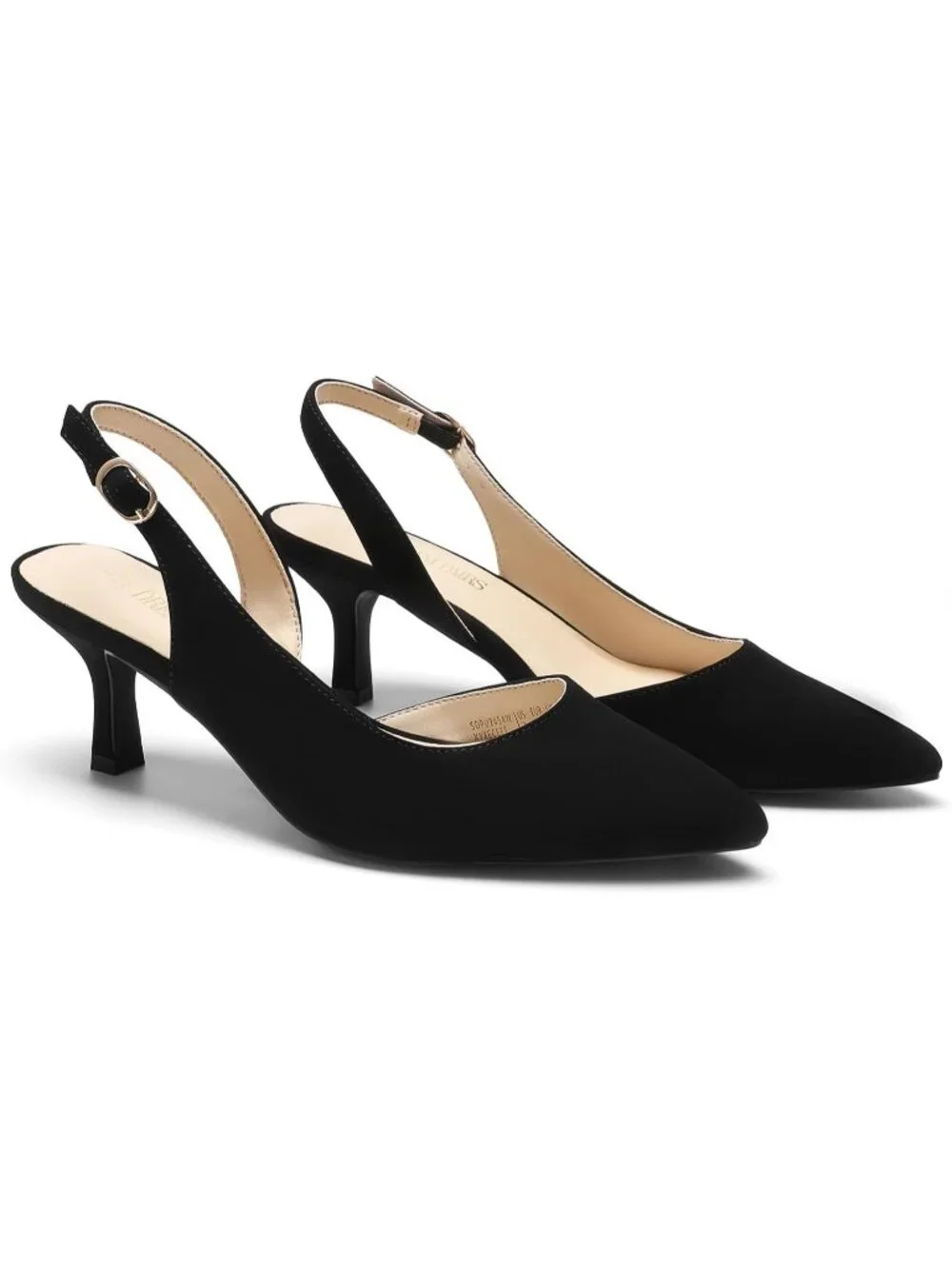 Dream Pairs Women's Black Nubuck Pointed Toe Faux Leather Kitten Slingback Heels